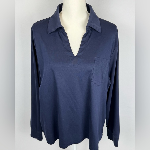 Talbots Tops - Talbots Plus Women’s Knit Popover Polo Top Navy Blue V-Neck Cotton Sz 2X Preppy